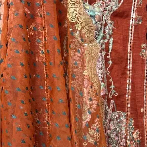 Sana Safinaz - luxury Collection Net Rust Embroidered  (plus Inner piece ) - Picture 8 of 9